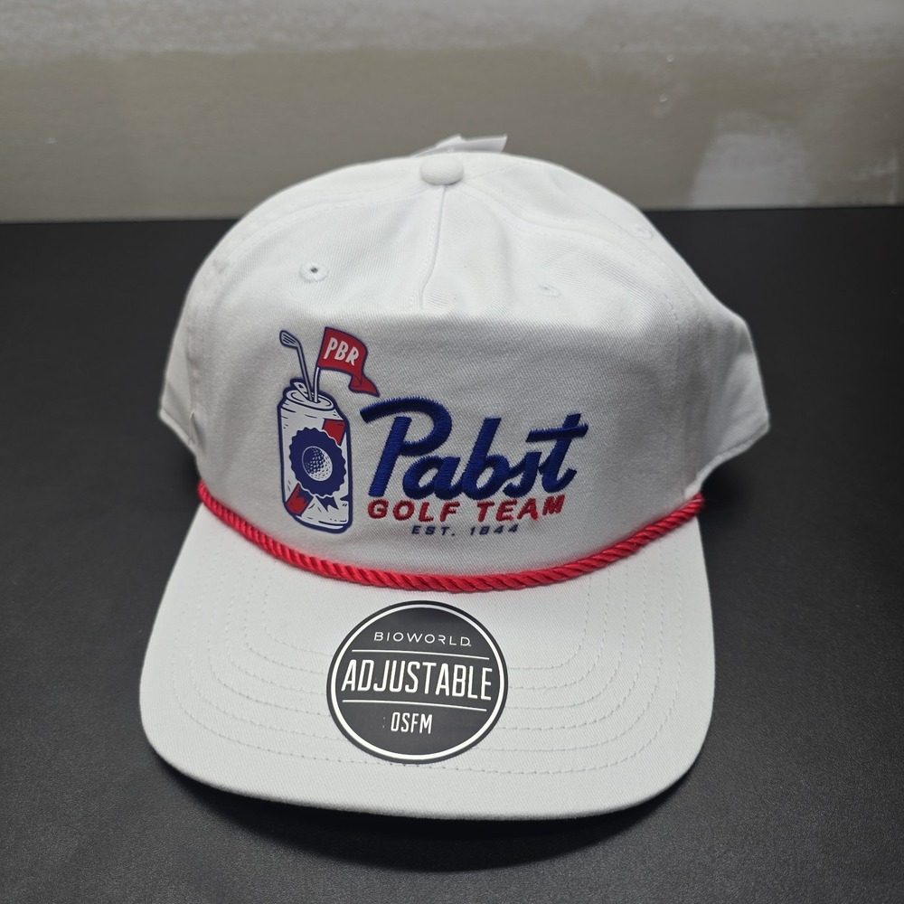 Pabst Golf Team Snapback Hat White Adjustable Rope Cap PBR Beer Mens OSFM